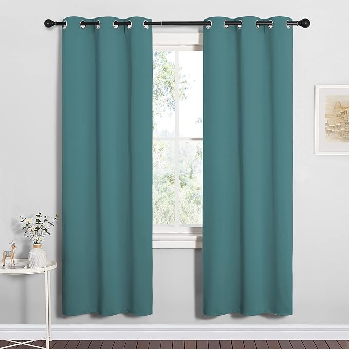 NICETOWN Bedroom Curtain Panels Blackout Draperies, Thermal Insulated Solid Grommet Blackout Curtains/Drapes (Sea Teal, One Pair, 34 by 72-inch)