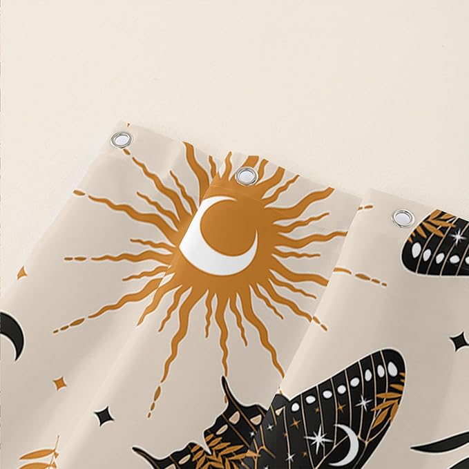 AILONEN Moth Shower Curtain,Sun and Moon Death Moth Bath Curtain for Bathroom Decor,Polyester Waterproof with 12 Plastic Hooks 60" W*72" H