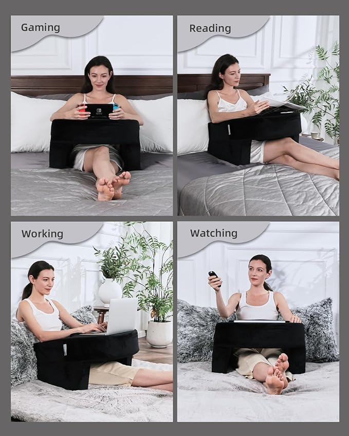 Weighted Idea Reading Pillow for Gaming, Extra Large Arm Rest Pillow for Adult,Lap Desk Pillow Gaming Pillow with 2 Side Pockets for Gaming, Reading, Working Sitting in Bed Floor Sofa (Black)