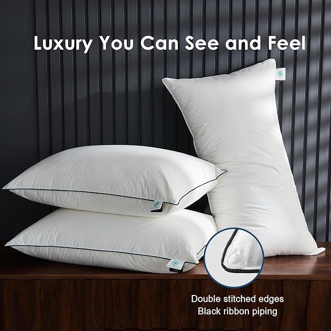 Hotel Feather Pillows King Size Set of 2, Hybrid Goose Down Pillow Composite with Mef tek™ Memory Foam, Firm Bed Pillows with Organic Cotton Cover (White,20"x36")