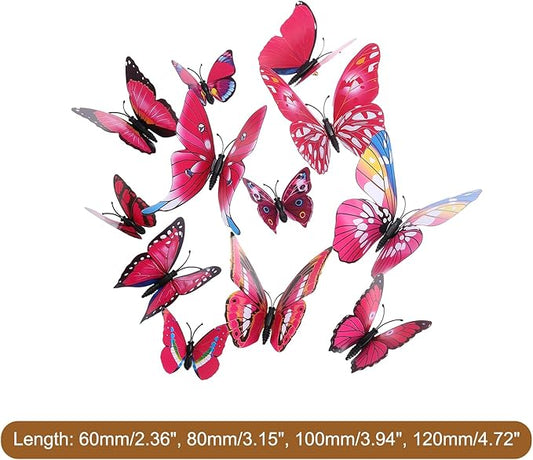 uxcell 120Pcs 3D Beautiful Butterfly Removable DIY Wall Stickers for Bedroom TV Background Decorations, Plum