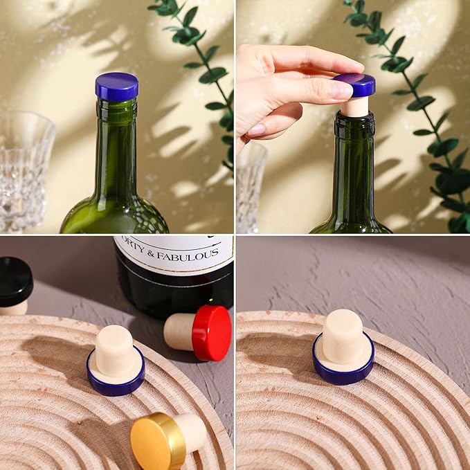 T-shaped Stopper Cork Wine Stopper Bottle Stoppers Reusable Wine Bottle Stopper Sealing Plug Bottle Cap for Wine Beer Bottles DIY Craft (Red, Blue, Black, Gold, 36)