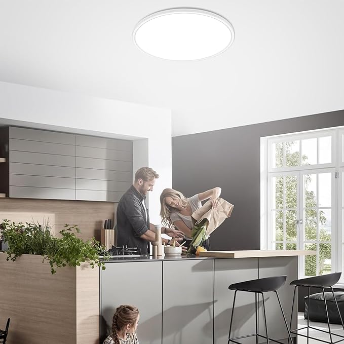 2PACK Flush Mount LED Ceiling Light Fixture Black, 15.8Inch 36Watt, Dimmable & 3000K-4500K-6000K 3 Color Selectable Ceiling Lamp 4000LM Low Profile Ceiling Light for Kitchen Bedroom Hallway, White