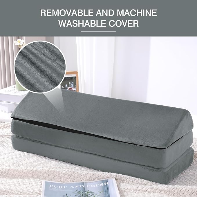 BALAPET 3-in-1 Adjustable Height Wedge Pillow, 7" Height Leg Knee Pillow for Side Sleepers & Aligns Spine, Supportive Bolster Pillow for Pregnancy Relieves Pressure Hip Leg Elevation, 22', Light Grey