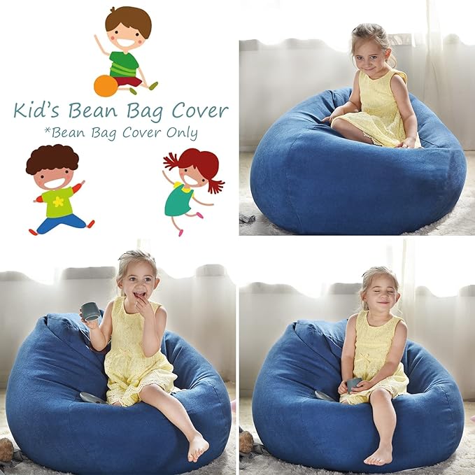 YuppieLife Stuffed Animals Bean Bag Chair Cover Candy-Colored Bean Bag(Just Cover, No Filling)/Extra Large Stuff 'n Sit Organization/Toy Storage Bag/Kids Toys Organizer(38'',Navy Blue)