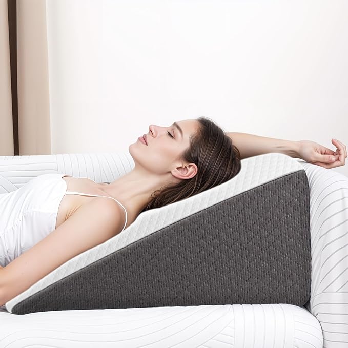 Wedge Pillow for Sleeping, 7.5 Inch Bed Wedge Pillow for Headboard, Wedge Pillow for Acid Reflux, After Surgery, Snoring, Cooling Memory Foam Top Triangle Pillow Wedge, Removable Cover