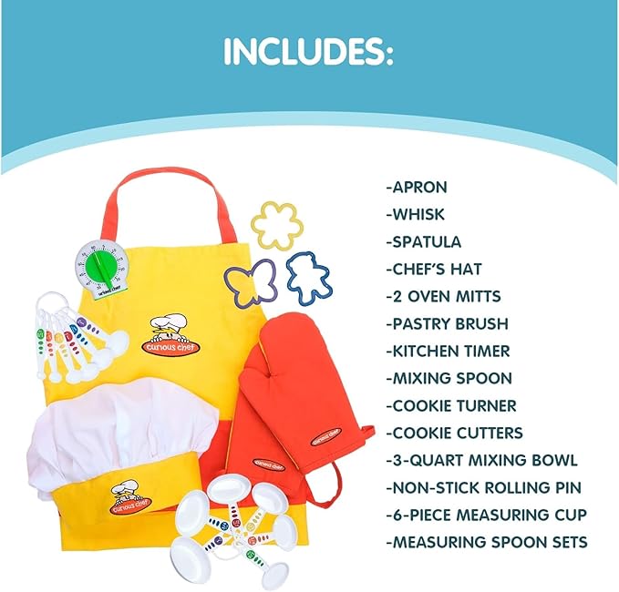 Curious Chef 27-Piece Kitchen Foundation Kit for Kids, includes Real Cooking and Baking Tools, Dishwasher Safe and Made with BPA-Free Plastic