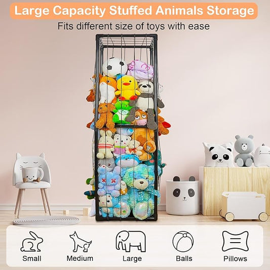 FIOBEE Stuffed Animals Storage Zoo Thicken PVC Tube Kids Toy Storage Organizer with Elastic Band Large Stuffed Animals Holder for Nursery Playroom Bedroom Room Furniture Plush Storage, Black