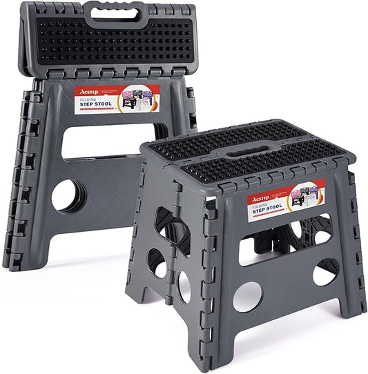 ACSTEP 13" Folding Step Stool- Holds up to 300Lb,The Lightweight Non-Slip Upgrade Collapsible Stepping Stool is Sturdy Enough to Support Adults and Safe Enough for Kids(Grey,1 Pack)