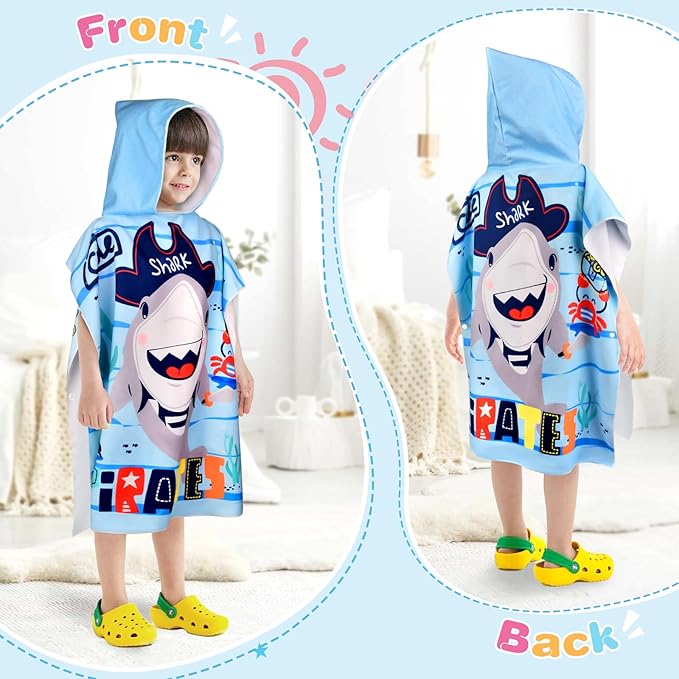 Kids Hooded Beach Towels for Boys Girls, Toddler Soft Absorbent Thickened Microfiber Bath Towel Swim Pool Towels Baby Quick Dry Lightweight Poncho Towel Cover-ups for 0-7 Years Old