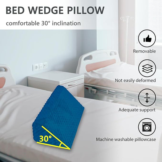 Wedge Pillow for Side Sleeping, Body Positioning Foam Wedge Pillow, Side Wedge Pillow for Sleeping Non-Slip Back Positioning Pillow for Bed Sore Wedge (Blue)