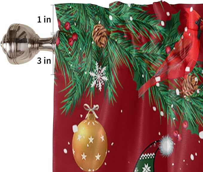 Christmas Gnomes Kitchen Curtains and Valances Set, Red Winter Holidays Window Treatments Tiers White Snowflakes Xmas Trees Half/Short Curtains for Small Windows Cafe /Living Room/ Bedroom 54x 36 in