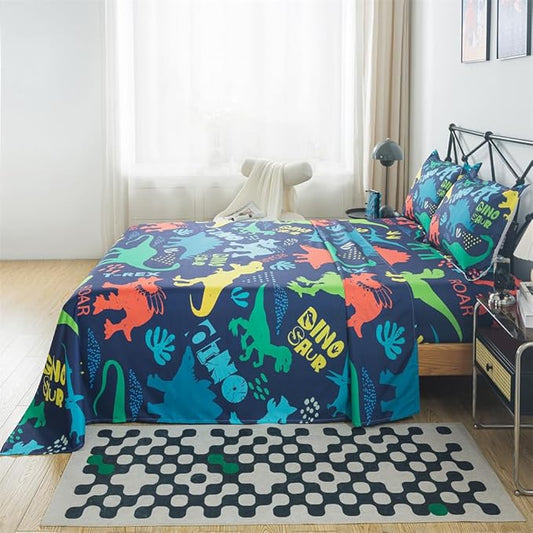 qjmiaofang Dinosaur Sheets Full Size Bed Set for Boys Dinosaur Sheet Set 4Pieces Dinosaur Bed Sheets Ancient T-Rex Dinosaur Fitted Sheet Jungle Sheets Set 1 Fitted Sheet 1 Flat Sheet 2 Pillowcases