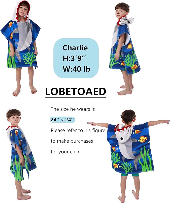 Kids Hooded Beach Bath Towel, Baby Surf Poncho Toddlers Soft Real Cotton Wrap Hooded Towels for Kids Boy Girl