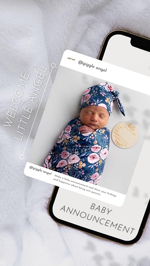 Baby Receiving Blanket Swaddle Blanket Infant Wrap with Matching Headband Beanie and Name Card (Purple)