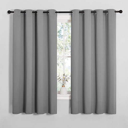 NICETOWN Silver Grey Blackout Curtain Panels for Bedroom, Thermal Insulated Grommet Top Blackout Draperies and Drapes for Basement (2 Panels, W55 x L68-inch)