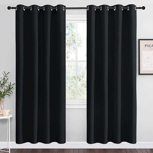NICETOWN Halloween Blackout Curtain Panels 78 inches - Light Reducing Thermal Insulated Solid Grommet Blackout Curtains/Panels/Drapes for Living Room (Set of 2, 55 inches by 78 Inch, Black)