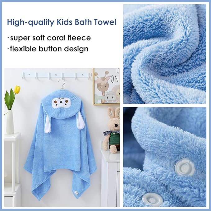 Kids Hooded Bath Towels Beach Towel Girls Boys Soft Swim Pool Cover Up Super Absorbent Cute Cartoon Animal