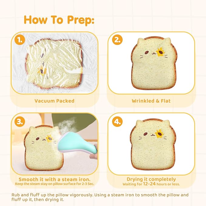 Toast Bread Pillow Funny Sliced Bread Plush Toy Pillows, Funny Food Plushie Stuffed Toy, Cute & Soft Bread Shape Stuffed Decor Toy, Birthday Toy for Kids & Toddlers