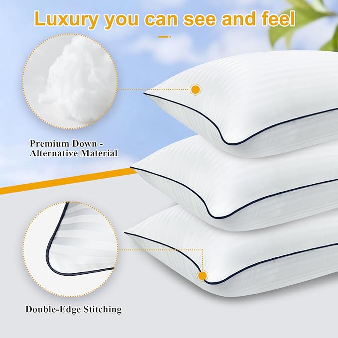 Bed Pillows for Sleeping - 3 Packs King Size Luxury Hotel Down-Alternative Pillow for Neck and Shoulder Pain Relief, Soft Density for Side, Back or Stomach Sleepers(20 * 36")