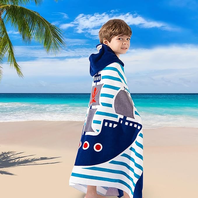 VOOVA & MOVAS Hooded Beach Towels for Kids | Soft Thick Absorbent Cotton Beach | Pool | Bath Towels for Ages 3-10, Narwhal Whale