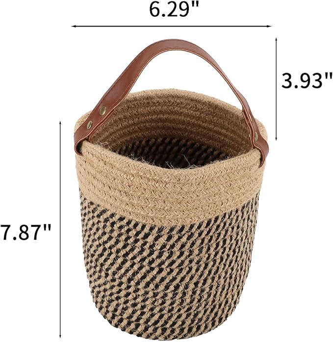 Hanging Basket(2Piece) Wall Woven Cotton Rope Storage Basket with Leather Decorative Baskets Organizer for Kitchen Office Bedroom,Plants,Towels, Toys