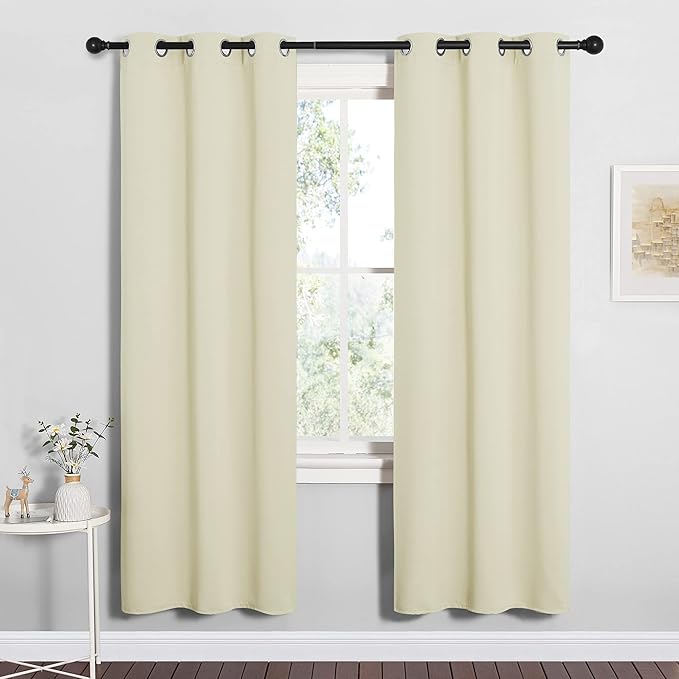 NICETOWN Blackout Curtains for Bedroom, 72 inches Long Curtains & Drapes for Living Room, Thermal Insulated Window Treatment Draperies for Nursery (Beige, 34" by 72")
