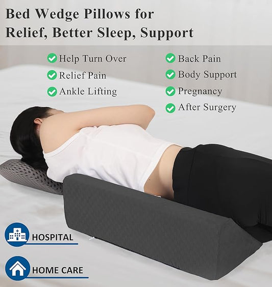 Bed Wedge Pillow for Side Sleeping Sponge Filled Body Positioning Triangle Pillow Suitable for Pregnancy and Surgery Prevent Bed Sore for Leg and Back Support with Pillow Case (Dark Gray)