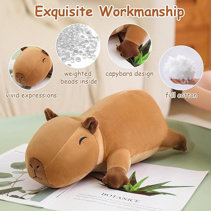 SQEQE Weighted Capybara Plush, Weighted Capybara Stuffed Animal for Anxiety, Cute Capybara Plushies Soft Capybara Pillow Toy Gift for Kids Adults 13.8 Inch, 1.6 lbs