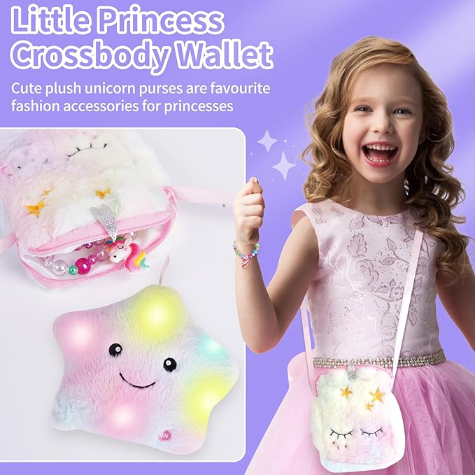 Unicorn Gifts for Girls 3 4 5 6 7 8 Years Old, Unicorn Toys with Plush Light Up Star Pillow Blanket Diamond Art Bracelet Graduation Birthday Gifts for Girls