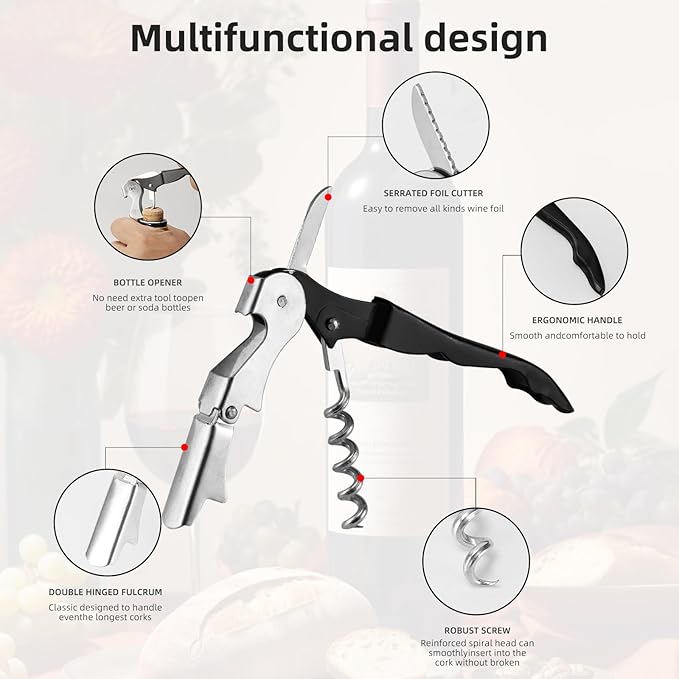 Wine opener,Foldable Server Wine Key,Chef Craft Select Waiters Corkscrew with Foil Cutter and Bottle Opener, Sturdy Stainless-Steel Screw, Stainless Steel/Black.