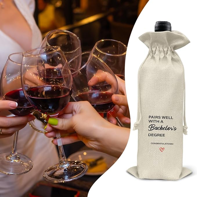 HOIJAUMAI Masters Degree Graduation Gifts Masters Graduation Gift Graduation Wine Bag Pairs Well with a Bachelor's Degree Wine Gift Bags for Women Men