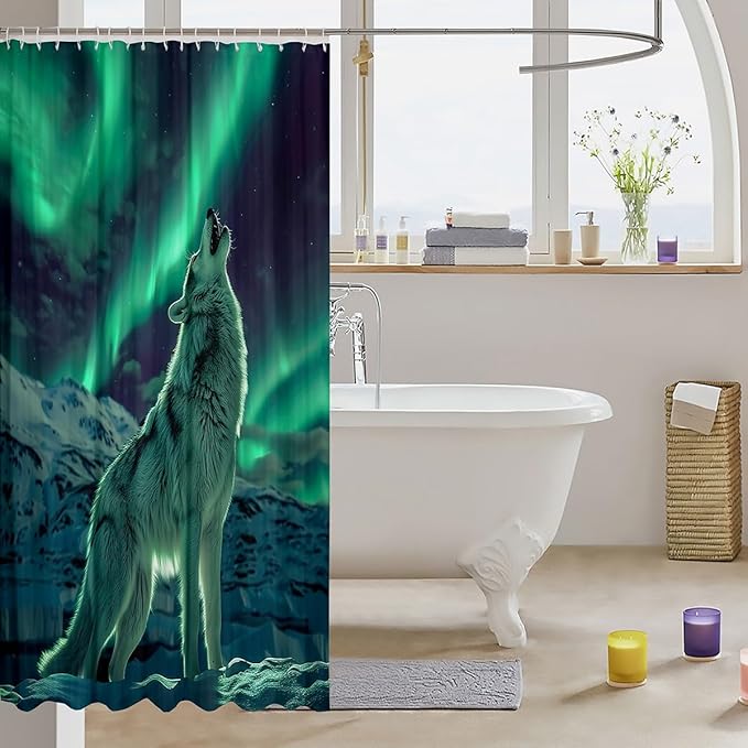 Feelyou Wolf Bath Curtain Wolves Howling Shower Curtain for Boys Girls Wolf Life Bathroom Shower Curtain Set Animal Wolves Kids Bathroom Accessories Boys Wolf 72"x72"