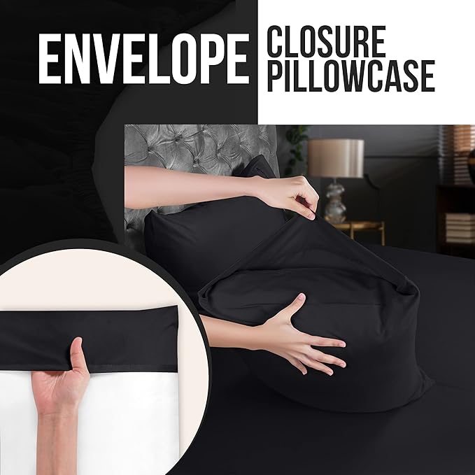 Utopia Bedding Queen Pillow Cases - 2 Pack - Envelope Closure - Soft Brushed Microfiber Fabric - Shrinkage and Fade Resistant Pillow Covers 20 X 30 Inches (Queen, Black)