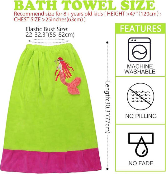 Kids Beach Towels Cute 3D Embroidery Mermaids Super Absorbent Warm Coral Fleece Pool Bath Dress Towel for Girls