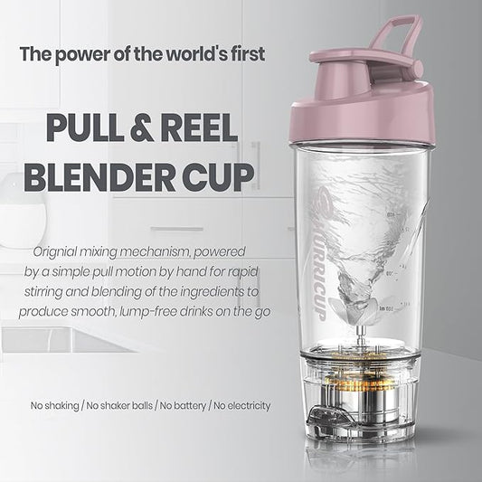 WONDER CORE Hurricup: 22 Oz Blender Shaker Bottle Cup for Protein Shakes with Hand Mixing Mechanism for Gym Workout, Sports Nutrition Pre-Workout Powders, BPA-free, Passed NSF, FDA, RoHS, REACH (Pink)