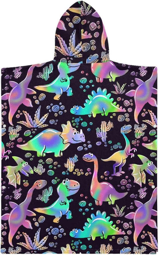 senya Kids Beach Towel, Rainbow Dinosaurs Hooded Bath Pool Beach Towel Wrap Cover-ups Beach Poncho for Boys Girls