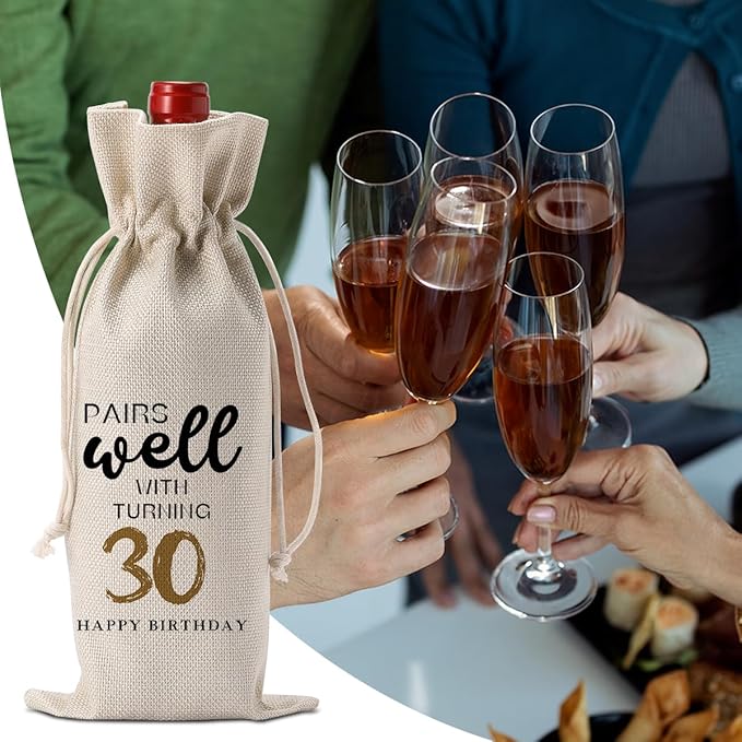 30th Birthday Gifts Women Men, Best Gifts for 30 Year Old Man Mom Dad Friends Wine Gift Bag, Wine Accessories Gifts Anniversary 30th Birthday Decorations Wine Bag Wine Bags for Wine Bottles Gifts