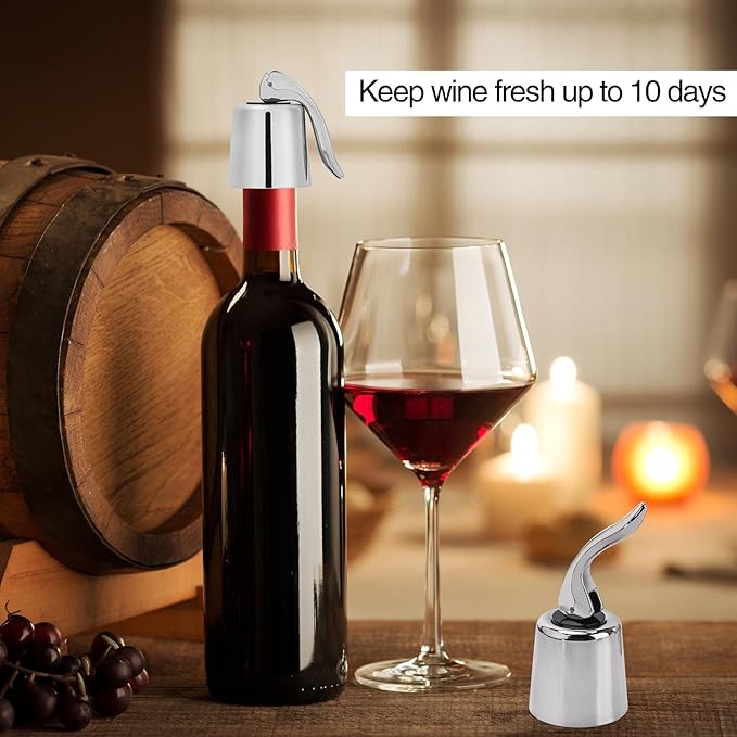 6Pcs Plastic Wine Stoppers, Reusable Wine Bottle Stopper with Silicone Seal, Wine Saver and Decorative Bottle Sealer, Beverage and Wine to Keep Fresh (Silver)