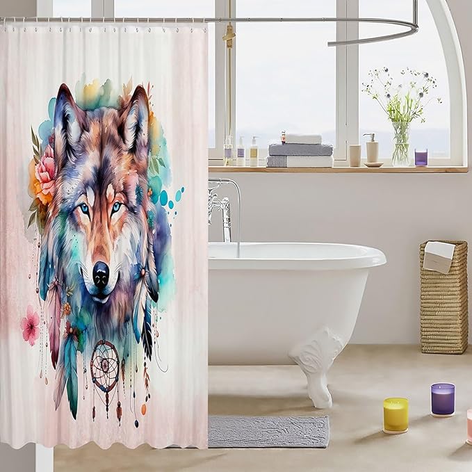 Feelyou Wolf Bath Curtain Wolves Howling Shower Curtain Kids Toddler Beautiful woles Bathroom Shower Curtain Set Animal Wolves Kids Bathroom Accessories 72"x84"