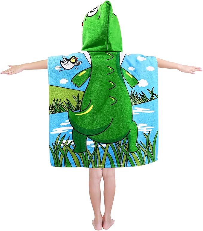 Kids Crocodile Hooded Beach Towel Boys Cute Ship Poncho Pool Towels with Hood 24*47" Soft Microfiber Swim Cover-ups Kids Ages 3-10 Thick Absorbent Cotton Hooded Bath Towels Wrap Bathrobe