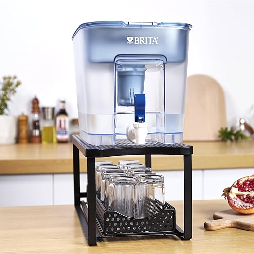Water Dispenser Stand for Countertop-Metal Black Water Filter Stand 14.5"x7.7"x6.9",with Drawers Suitable,Compatible with Brita Water Pitcher and Zerowater Pitcher
