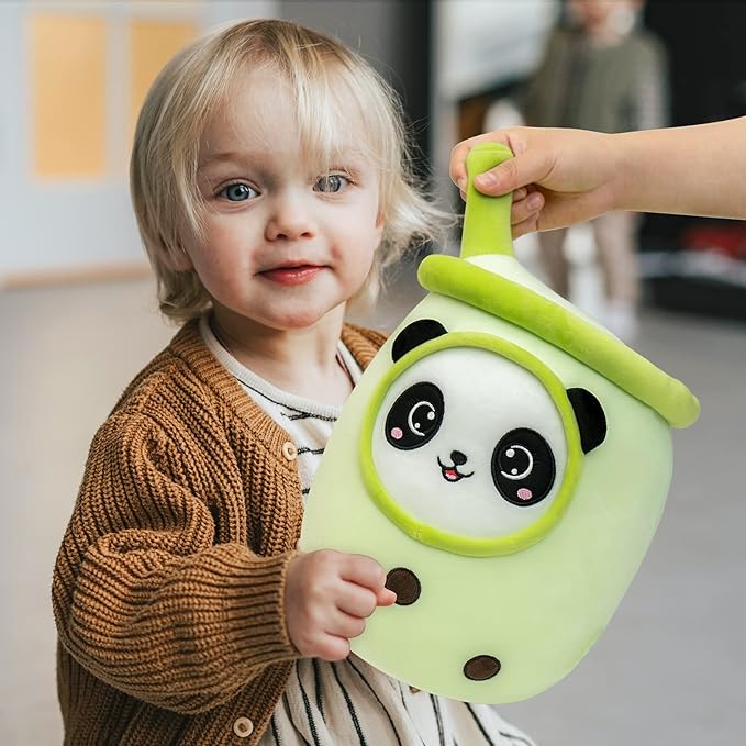 Niuniu Daddy Boba Plushies with Panda Face-13.7inches Large Green Cream Bubble Tea with Straw Stuffed Animals-Soft Kawaii Milk Tea Cup Plush Toy Pillow for Kids-Machine Washable