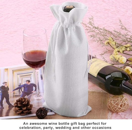 12pcs Wine Bags for Wine Bottles Gifts, Wine Gift Bag Wine Bottle Gift Bags Simple Linen Fabric Wine Bag with Drawstring Champagne Decorative Cover(White)