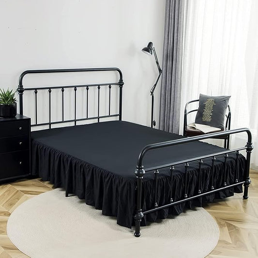Bed Skirt Twin Size Ruffled Bed Skirt with Split Corners, 16 Inch Drop Dust Ruffle Bed Skirt with Platform, Black, Twin - 16" Drop