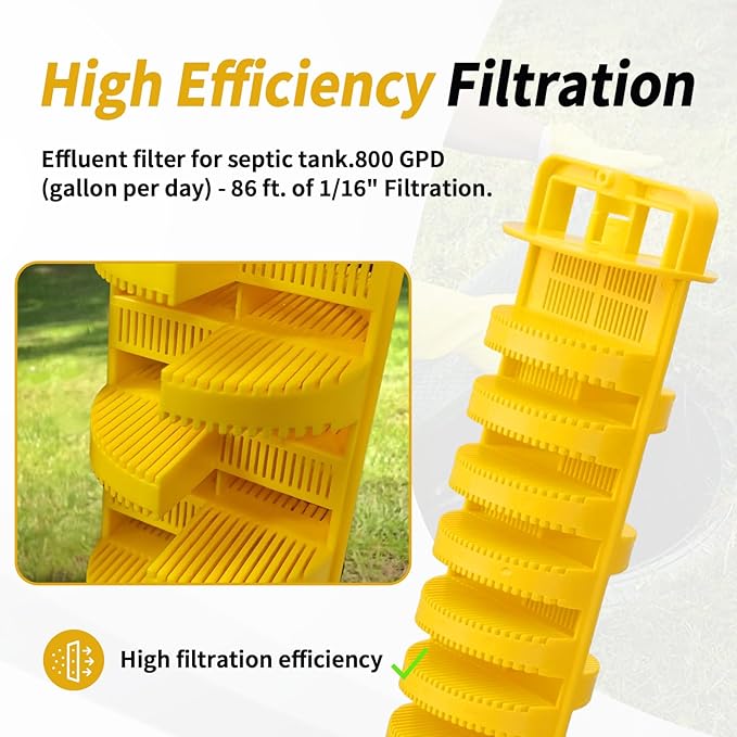 Septic Tank Filter for 4 Inch Pipe, Residential Sewer Effluent Filter Cartridge, Replacement Under-Sink Water Filters Leach Field Pipe Part