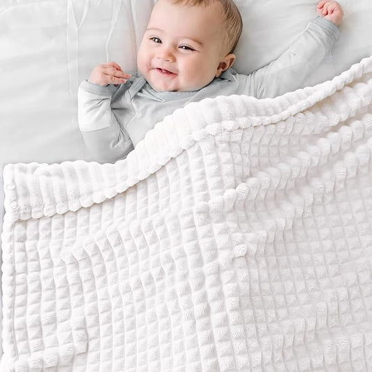 HOMRITAR Baby Blanket for Boys Girls Fleece Super Soft Plush Fuzzy Cozy Toddler Blanket with Square 3D Jacquard Grid Design Luxury Lightweight Bed Blanket for Newborn Infant Cream, 30 x 40 Inch