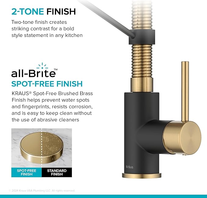 KRAUS Bolden Commercial Style Pull-Down Single Handle 18-Inch Kitchen Faucet in Brushed Brass/Matte Black, KPF-1610BBMB