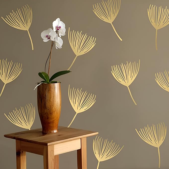 Golden Dandelion Wall Decals DIY Flowers Wall Stickers for Bedroom Living Room Office Home Wall Art Decor