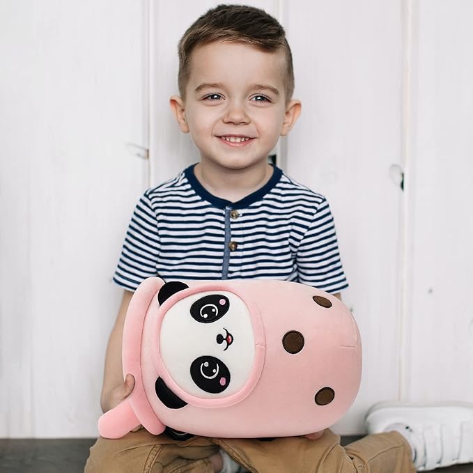 Niuniu Daddy Boba Plushies with Panda Face-13.7inches Large Pink Cream Bubble Tea with Straw Stuffed Animals-Soft Kawaii Milk Tea Cup Plush Toy Pillow for Kids-Machine Washable